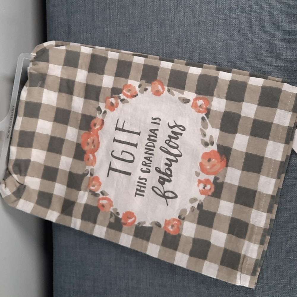Fun Cotton Kitchen Dish Towel Fabulous Grandma Gift Present Gray White Check